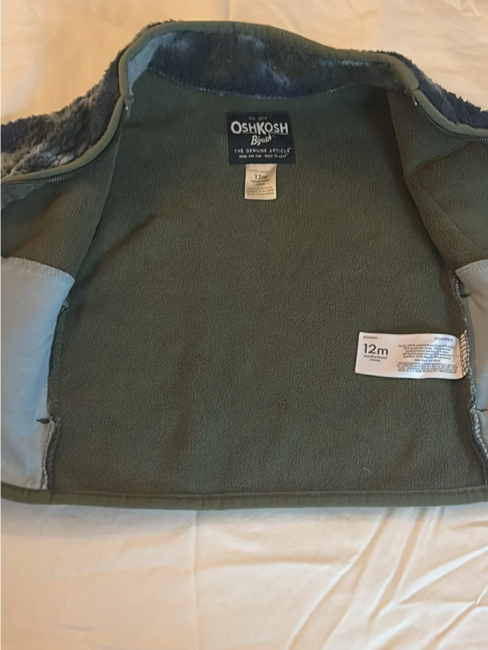 OshKosh B'gosh Navy and Light Blue Tie-Dye Sherpa Jacket with Olive Pocket